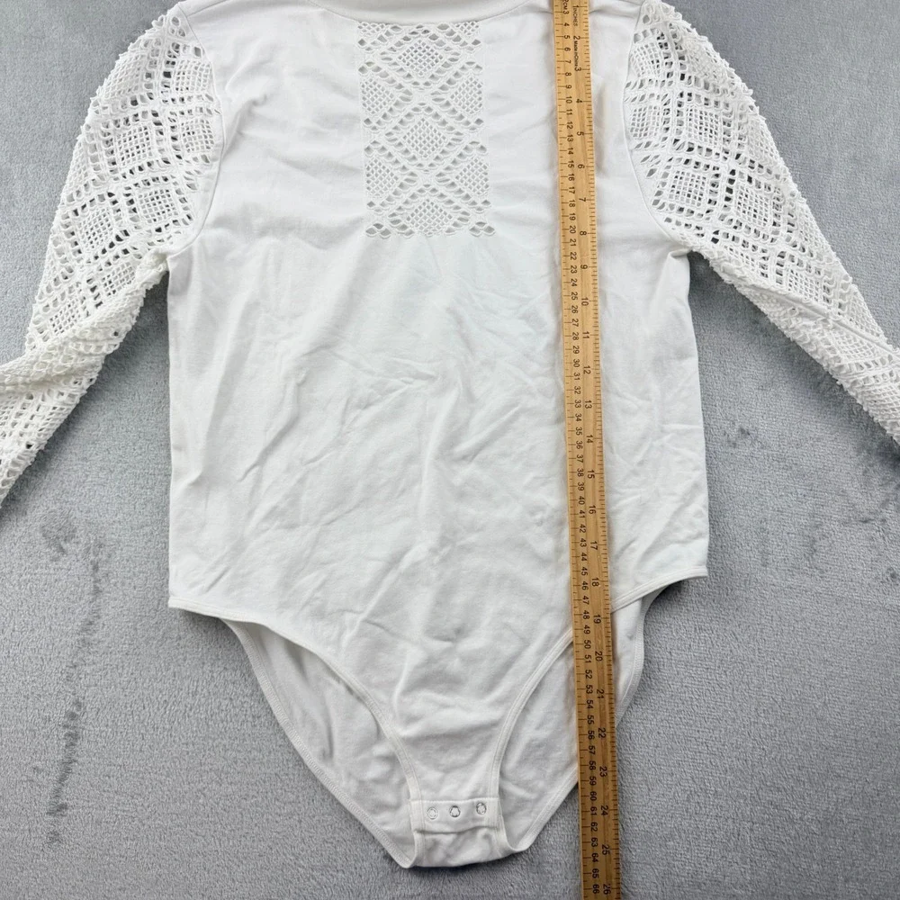 Free People Intimately Women's M/L Crochet Sleeve Mock Neck‎ Bodysuit White